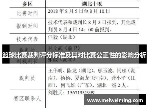 篮球比赛裁判评分标准及其对比赛公正性的影响分析